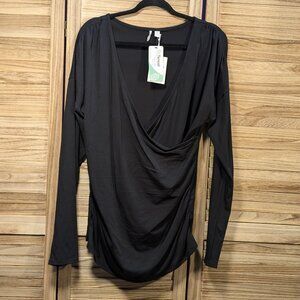 Nordstrom Blouse Tencel Long Sleeve Top Black Draped Crossover Size 2X NWT
